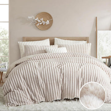 Fluffy Duvet Cover King Soft Faux Fur Bedding Set 3Pcs Beige Velvet Flannel Bedding All Seasons Warm Plush 1 Shaggy