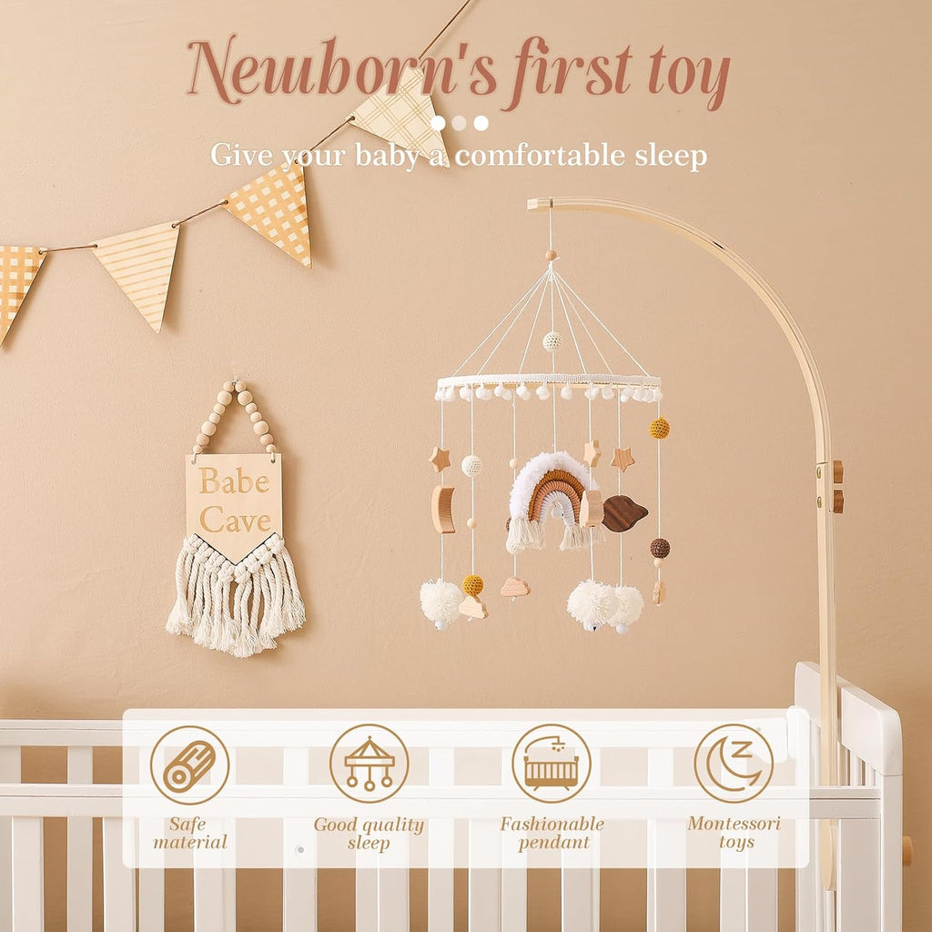 Baby Crib Mobile for Boys Girls Rainbow Nursery Mobile Gender Neutral Hand-Crocheted Mobile Ceiling Mobile - Rainbow
