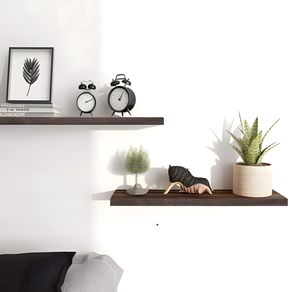 24 Inch Wood Floating Shelves for Wall, Wooden Wall Shelves, Set of 4 Brown