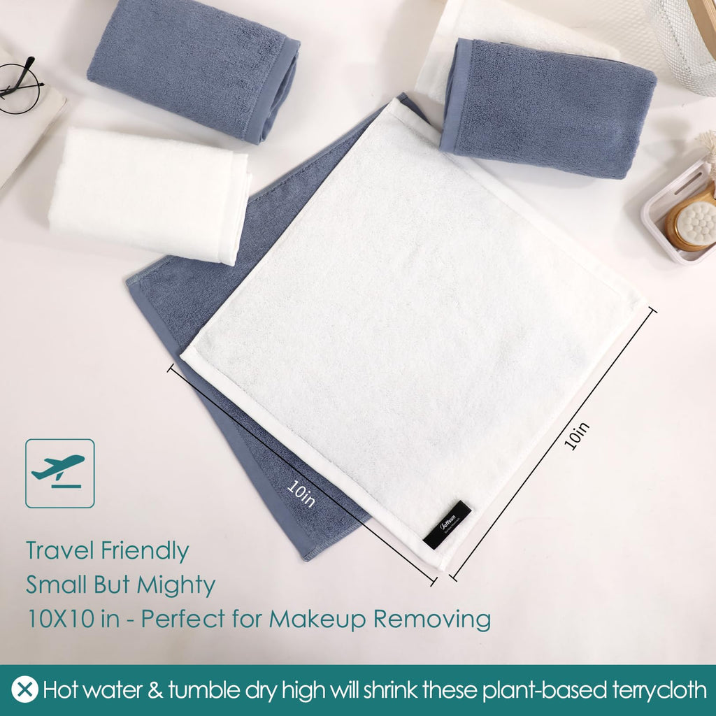 Washcloths 12 Pack,Soft Face Towels for Baby Skin,White+Slate Blue