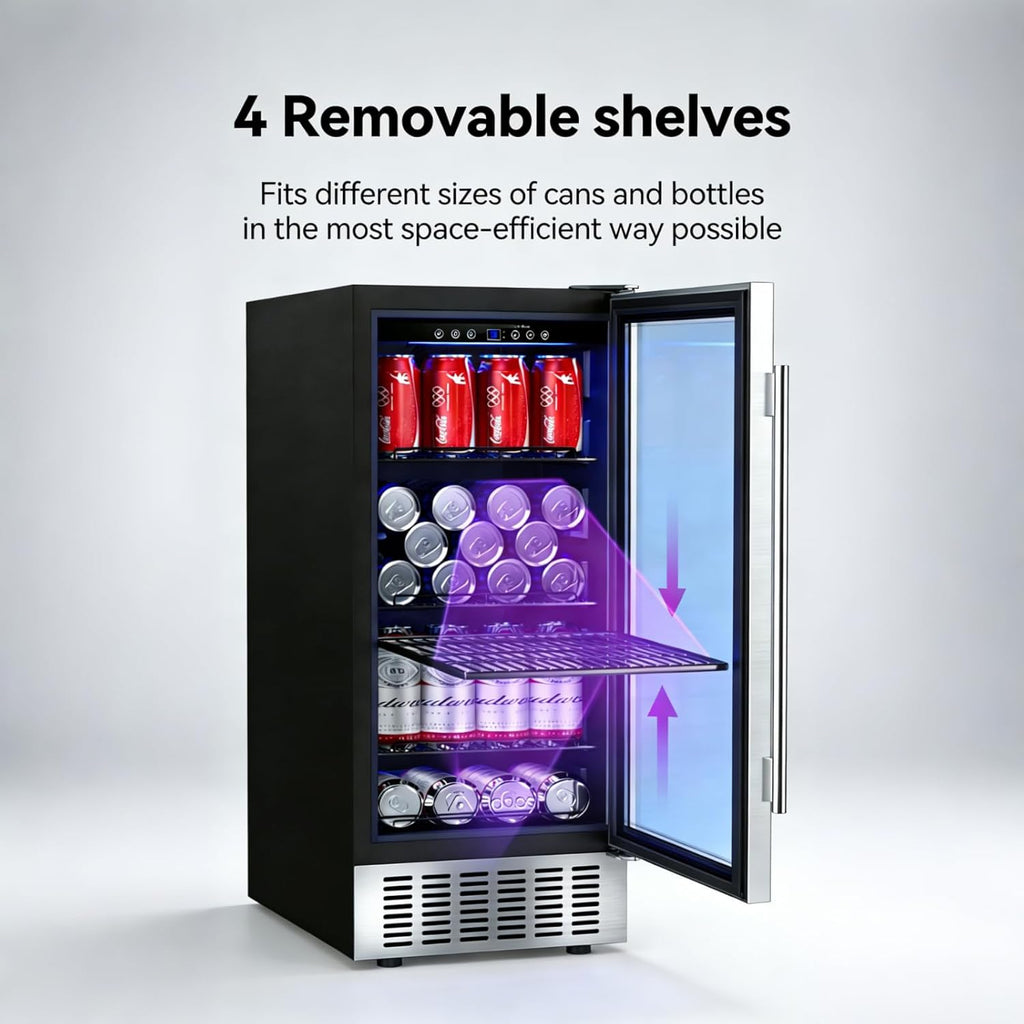 Beverage Cooler 15 Inch Hold 120 Cans,Under Counter/Freestanding Beverage Refrig