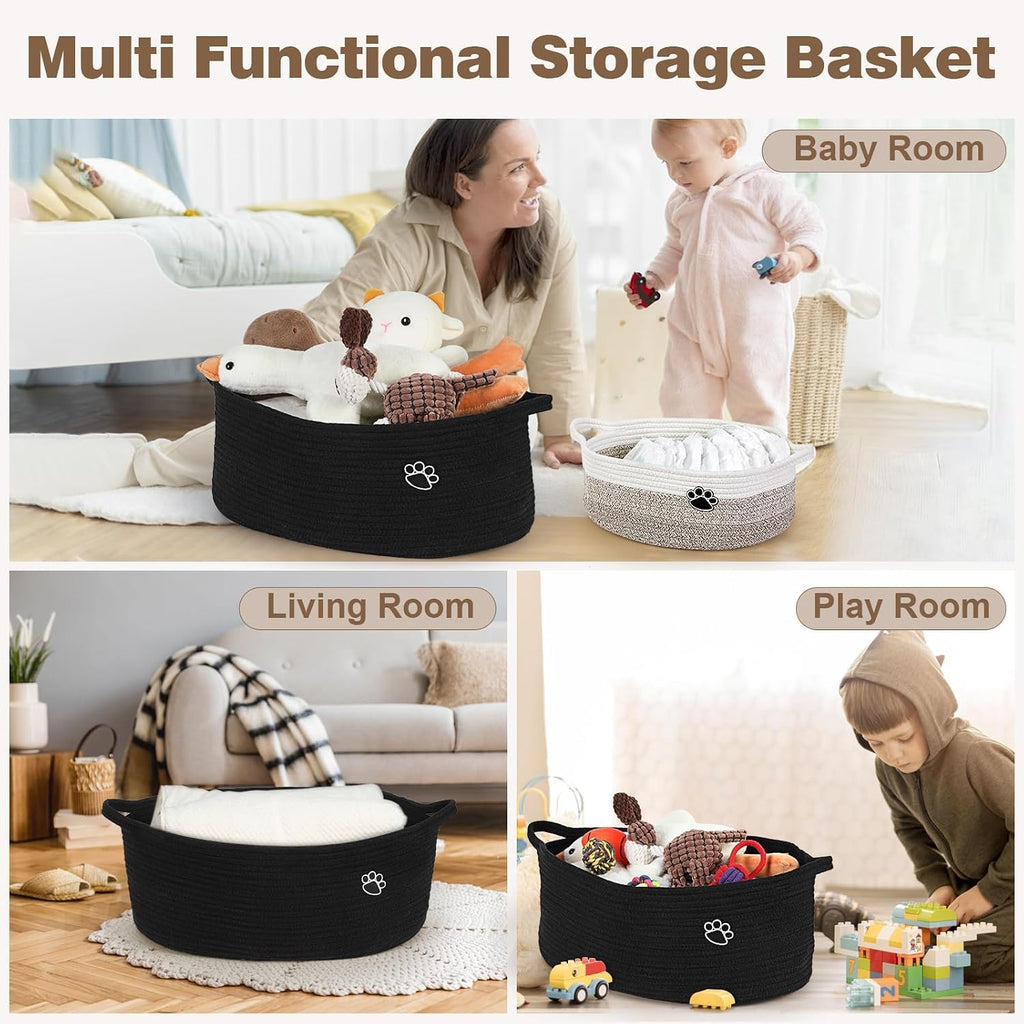 Dog Toy Basket, 30L Toy Box and Bin for Dog Cat Storage, 19.7" X 11" X 7.9" Large Woven Rope Basket for Blankets