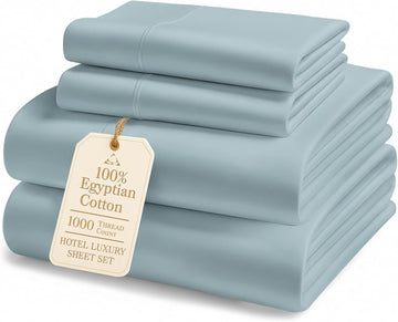 100% Egyptian Cotton Sheet Set - 1000 Thread Count Silky Sateen Weave Naturally Breathable & Durable Winter