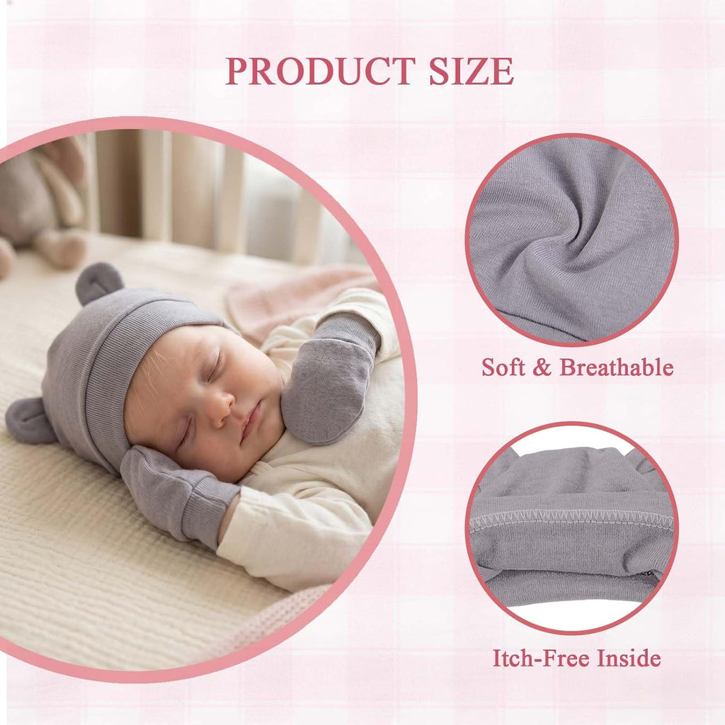 Newborn Baby Bear Ears Hats and Mittens Sets Preemie Infant Baby Boy Girl Beanie Hats Gloves Infant Hospital Beanie