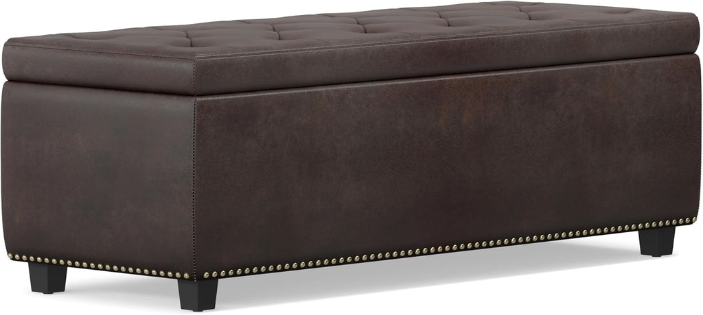 Kingsley 48" Wide Vegan Leather Storage Ottoman in Natural