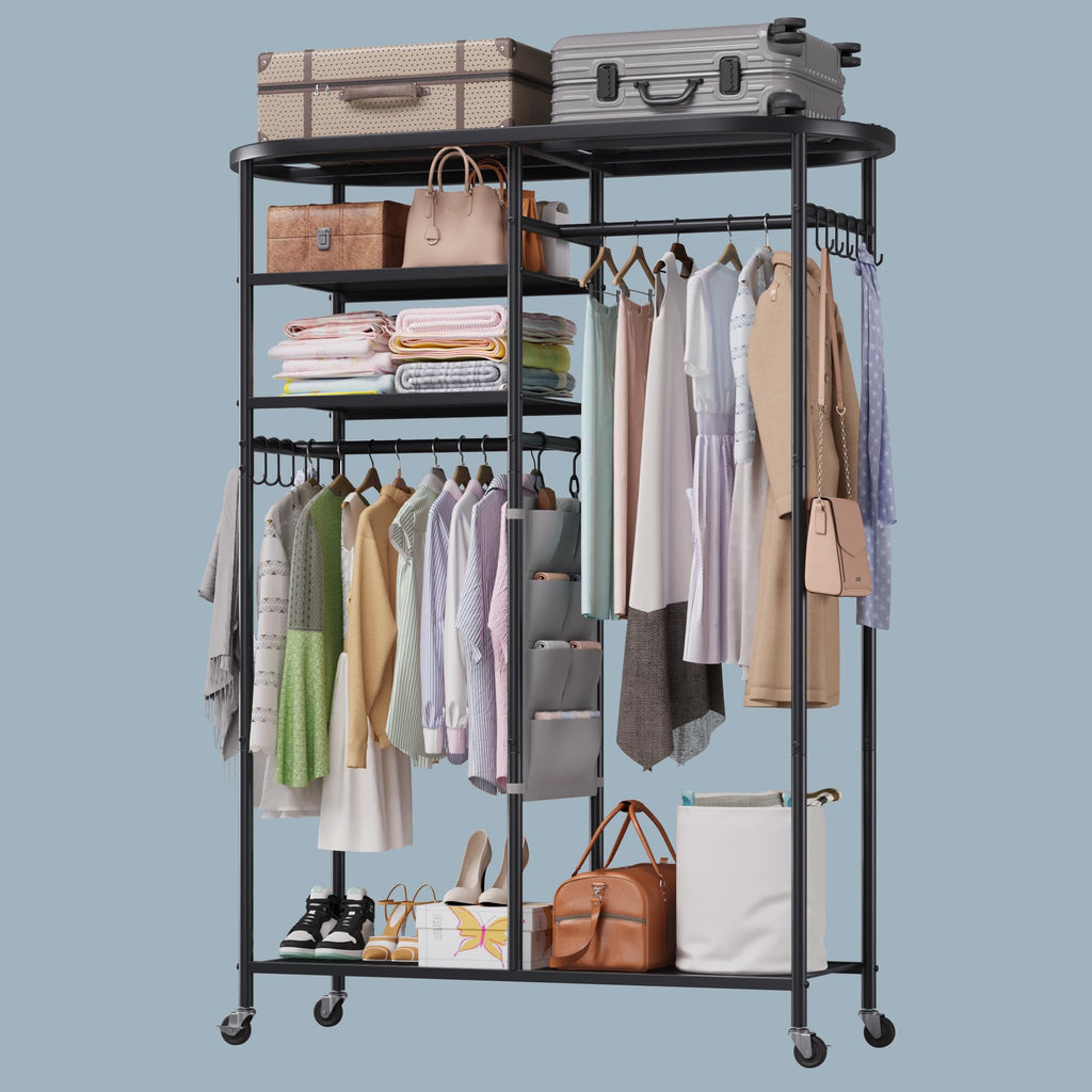 Heavy Duty Clothes Rack with Cover Portable Rolling Closet 480LBS