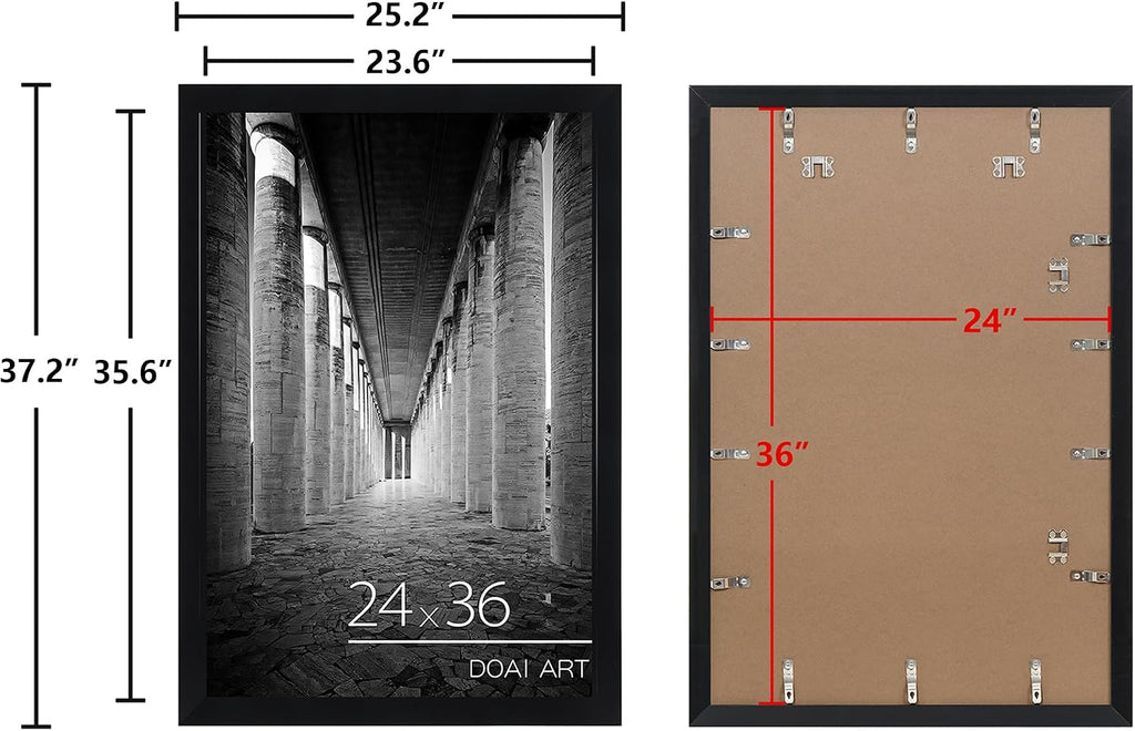 24x36 Poster Frame Black 2 Pack, Poster Frames 24 x 36 inches or 24x36 Picture Frames with HD Plexiglass for