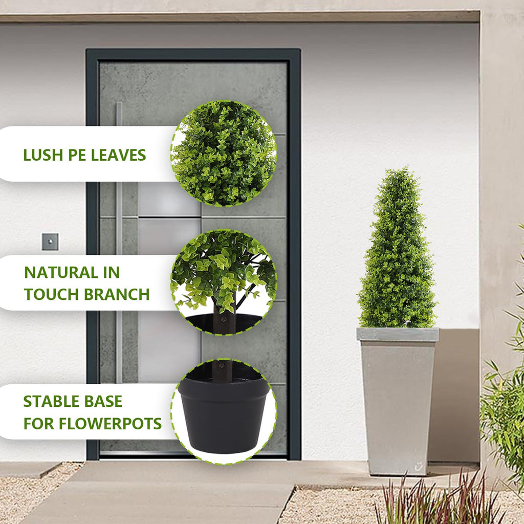 3ft Artificial Boxwood Topiary Trees for Outdoor Set of 2