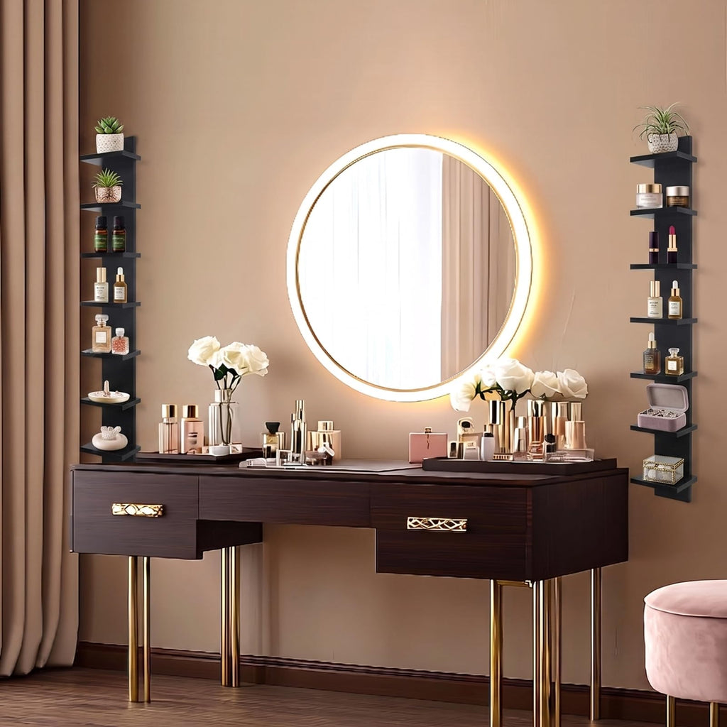 7 Tier Vertical Wall Shelf for Room Decor - Floating Shelves for Wall, Makeup Vanity, Perfect Display Storage for