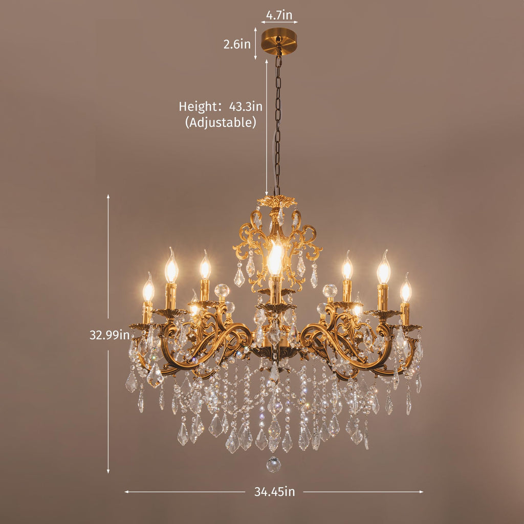 Crystal Chandeliers 34.45" Vintage Antique Brass Chandelier Light