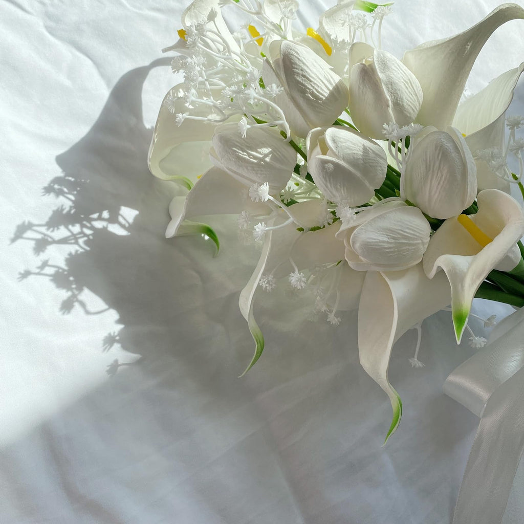 S for Bride Bridal Bouquets Artificial Tulips Calla Lily Babys Breath Flowers Bouquet for Wedding Gifts Home