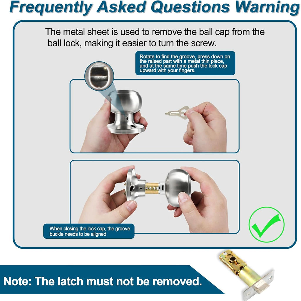 Passage Door Knobs, 6 Pack Satin Nickel Door Knobs, & Closet Non-Locking Interior Round Door Handles Keyless