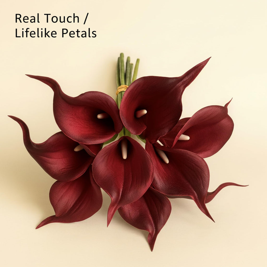 20 Pack 14" Calla Lily Artificial Flowers - Real Touch Burgundy Latex Flowers Decor Tabletop Centerpieces Living Room