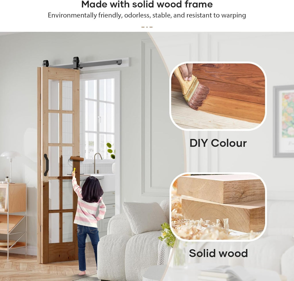 36 x 84 in (Double 18x84 inch) Bifold French Glass Door,Sliding Folding Barn Doors with 3.3FT Hardwa