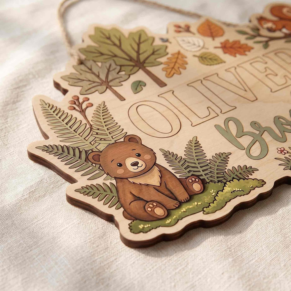 Personalized Nursery Name Sign For Girls Boys, Wooden Baby Name Sign, Woodland Kids Room Decor, Baby Shower, Forest