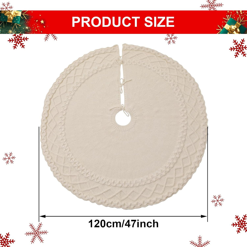 White Knit Tree Skirt 48" - Ivory Knitted Christmas Tree Skirt Mat Party Holiday Ornaments Christmas Decorations