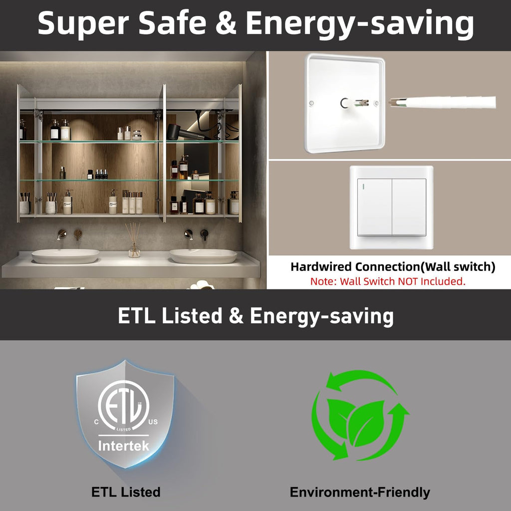 60 x 32 Inch Medicine Cabinet with Mirror and LED Light | Recessed, Wall-Mounted, Dimmable, Anti-Fog, Memory