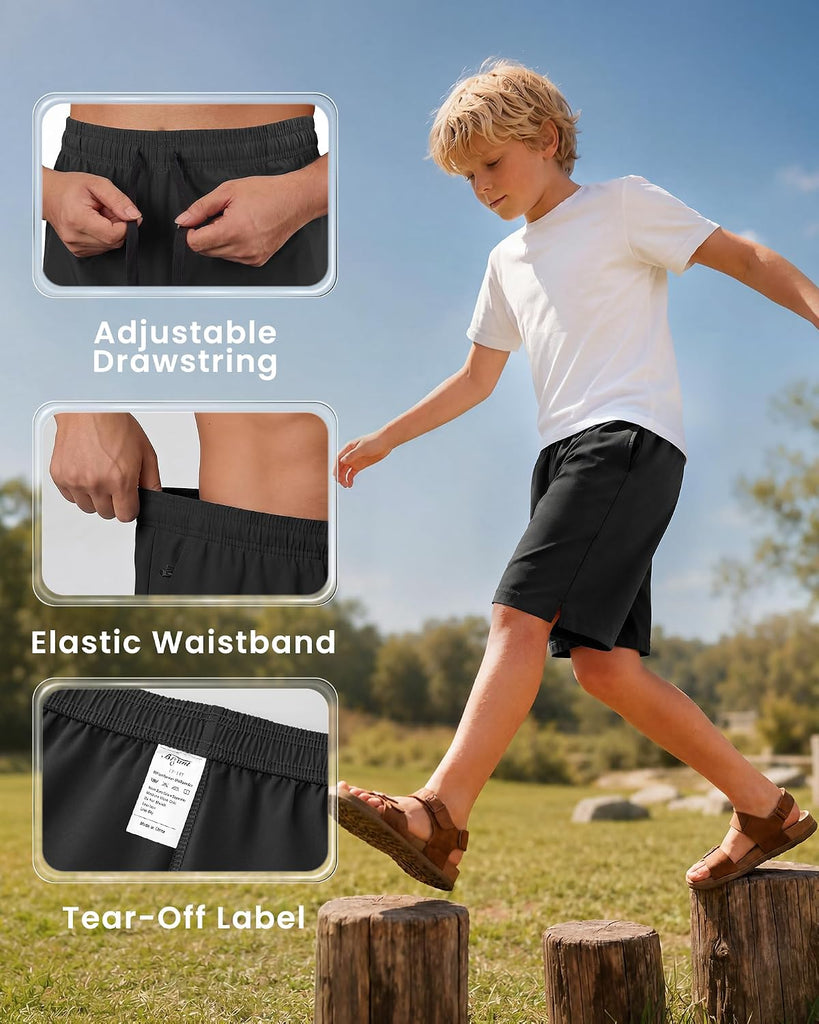 Boys Athletic Quick Dry Shorts with Side Split 3 Pockets (1 Zipper)