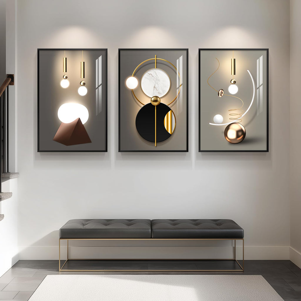 Framed Modern Black White and Gold Wall Art, 24x36 Inch
