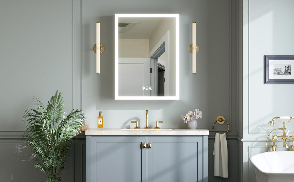24x30 Inch Lighted Medicine Cabinet with Mirror, AL Alloy Frame, Plug-in or Hardwired, Recessed or Surface Mount, 3