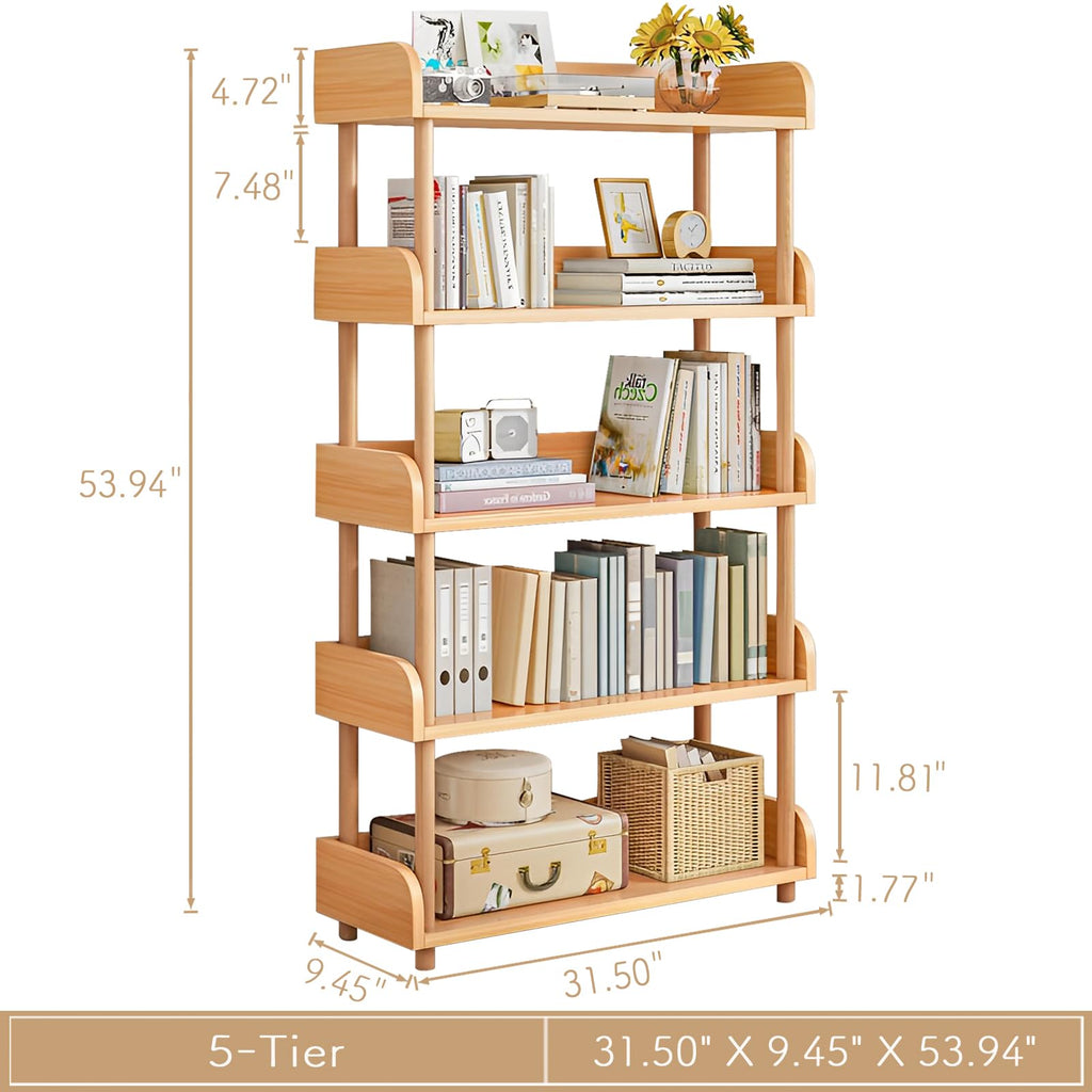 5-Tier Wooden Open Bookcase, Oak