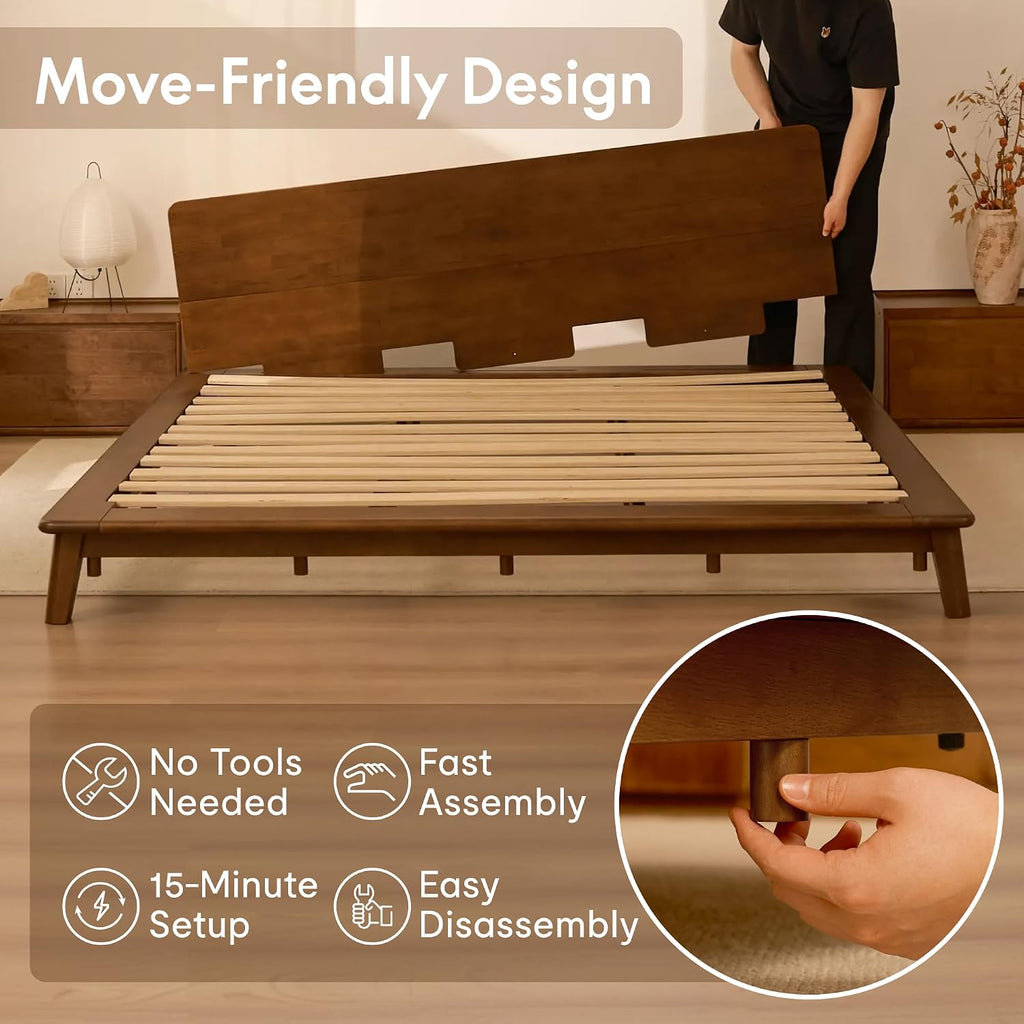 Hako G1 King Solid Wood Platform Bed with Tool-Free Assembly
