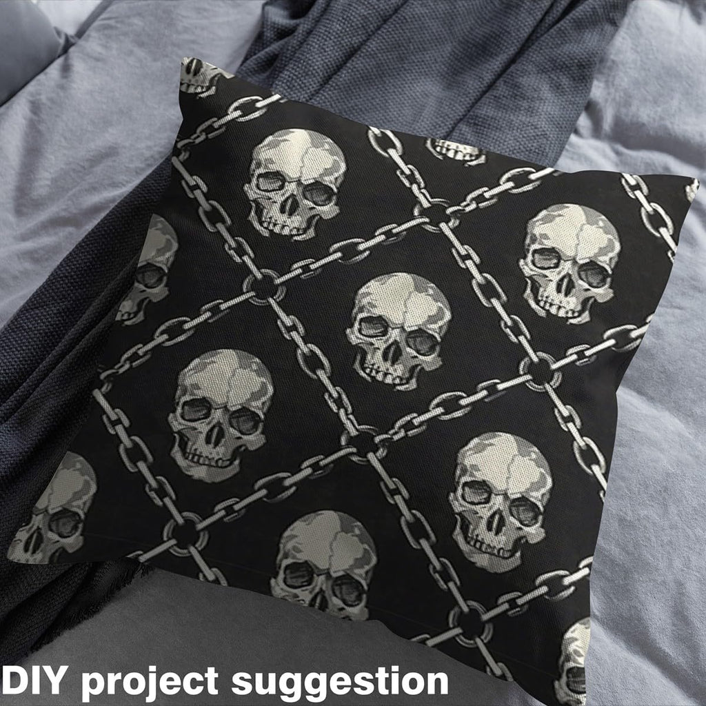 Gothic Skulls Fabric by The Yard, Halloween Theme Soft Polyester No Stretch Fabric, Hippie Skull Chain Decorative