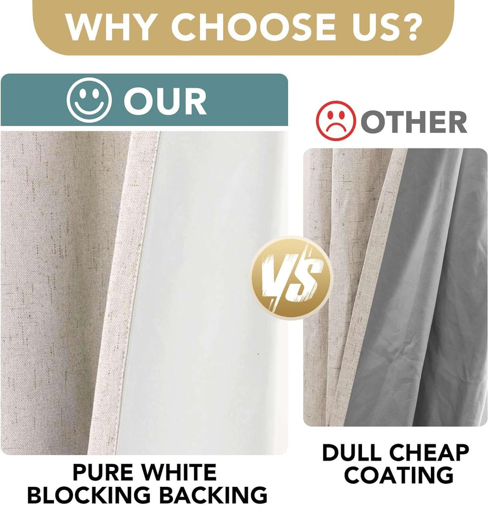 Linen 100% Blackout Curtains for Bedroom Light Blocking Curtains, Textured Curtains for Living Room 84 inch Grommet