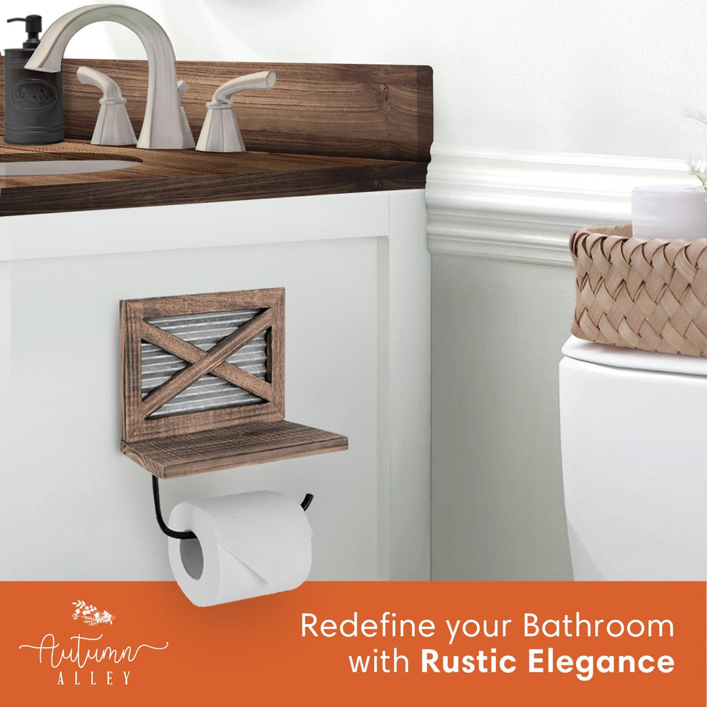 Rustic Farmhouse Toilet Paper Holder with Shelf for Wipes - Rustic Farmhouse Bathroom Decor - Farmhouse Bathroom
