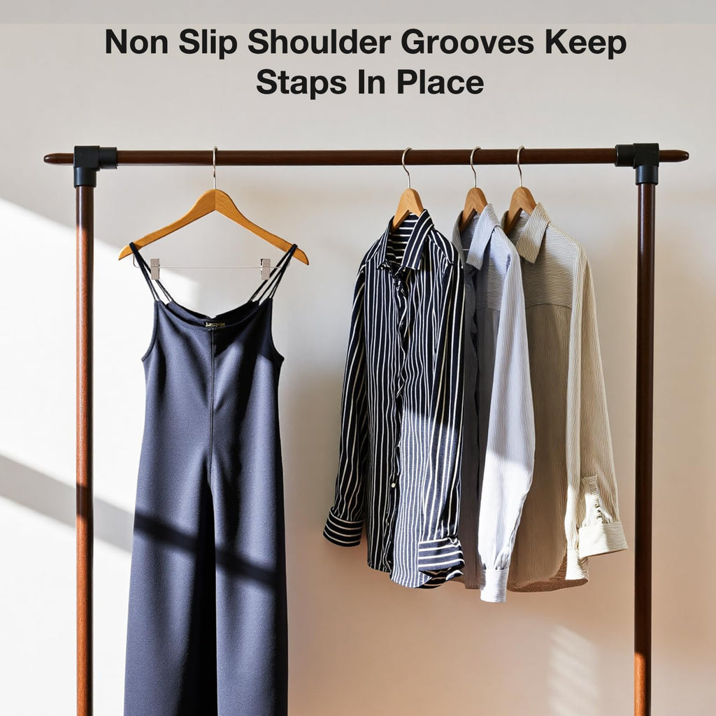 Wooden Hangers with Clips 24 PCS Pants Hangers with Clips, Smooth Solid Wooden Pants Hangers, 360 Swivel Hooks &