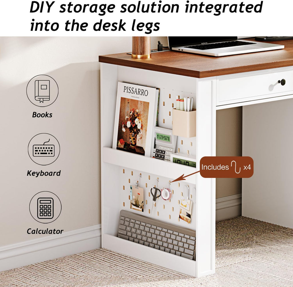 47" Home Office Desks, Executive Desk, Farmhouse Computer Desk with Drawers and Charging Station, File Drawer