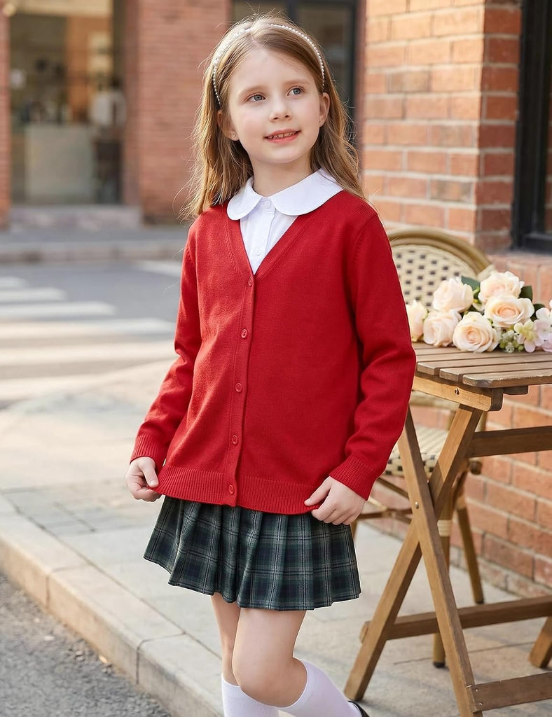 Sweaters Long Sleeve V-Neck Knit Button School Outfit