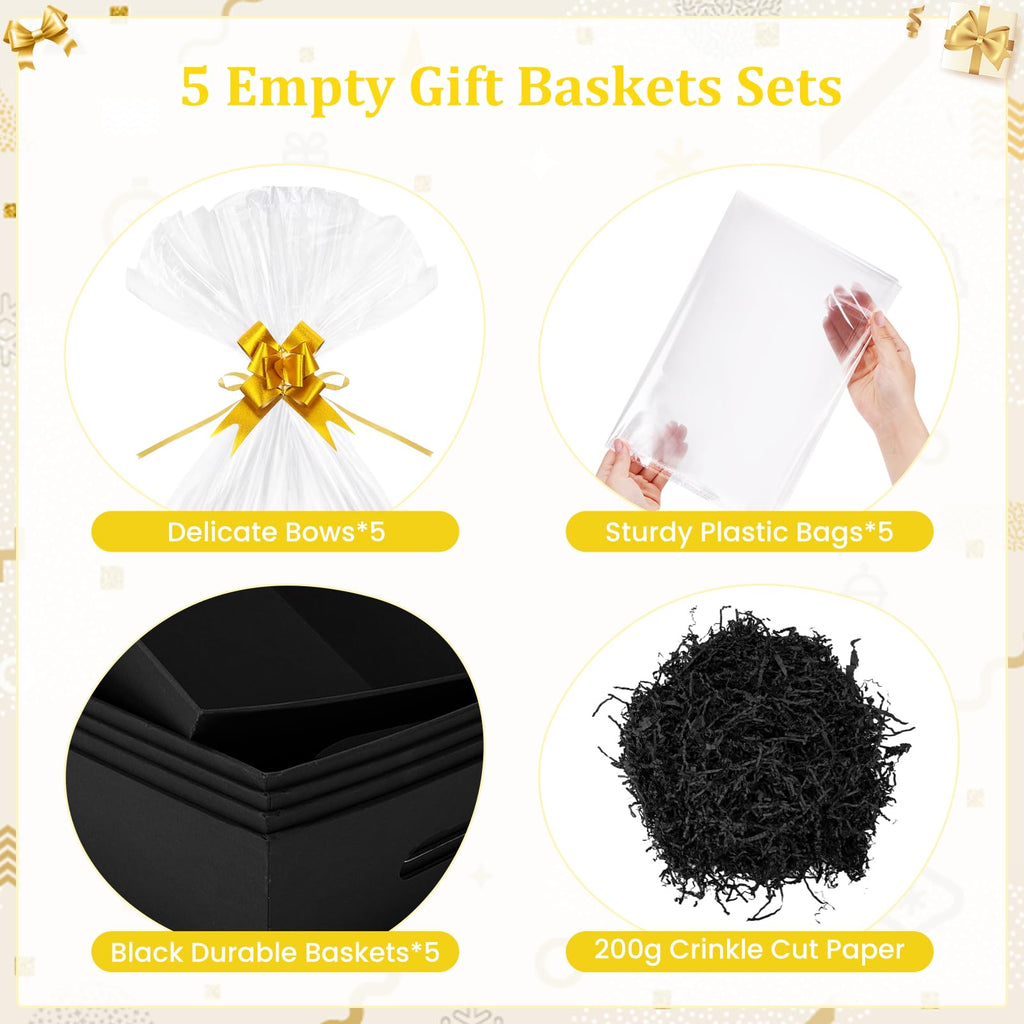 5 Pack Empty Gift Baskets to Fill - 12" x 10" Large Baskets for Gifts Empty, Sturdy DIY Gifts Baskets Sets with 200g