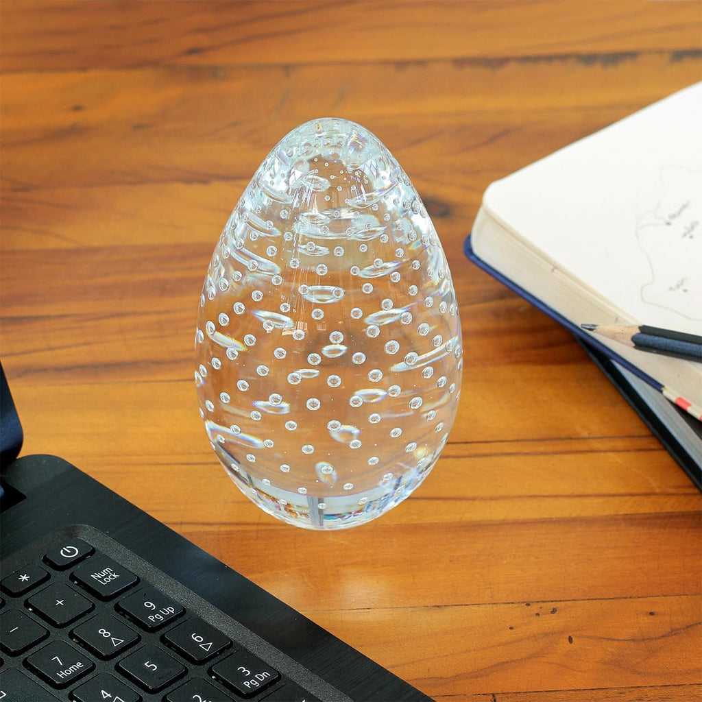 Murano Style Art Glass Paperweight Clear with Bubbles Effect Hand Blown