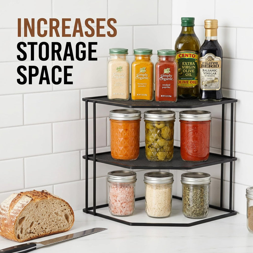 3-Tier Corner Shelf Cabinet Organizer, 9 x 9 x 7.5 Inches Metal Plate Rack Dish Organizer Counter, Cupboard, Pantry