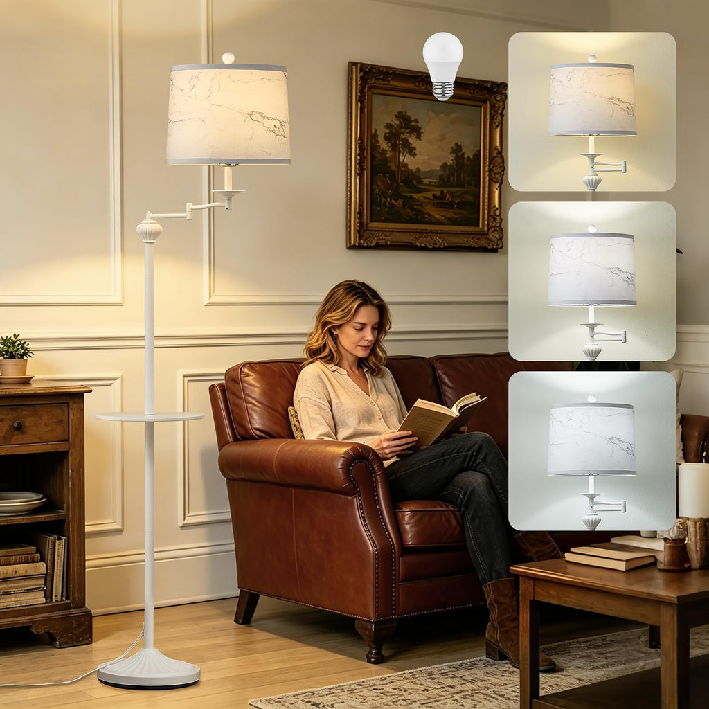 Floor Lamp with 350° Adjustable Swing Arm, Standing Lamp with Storage Tray