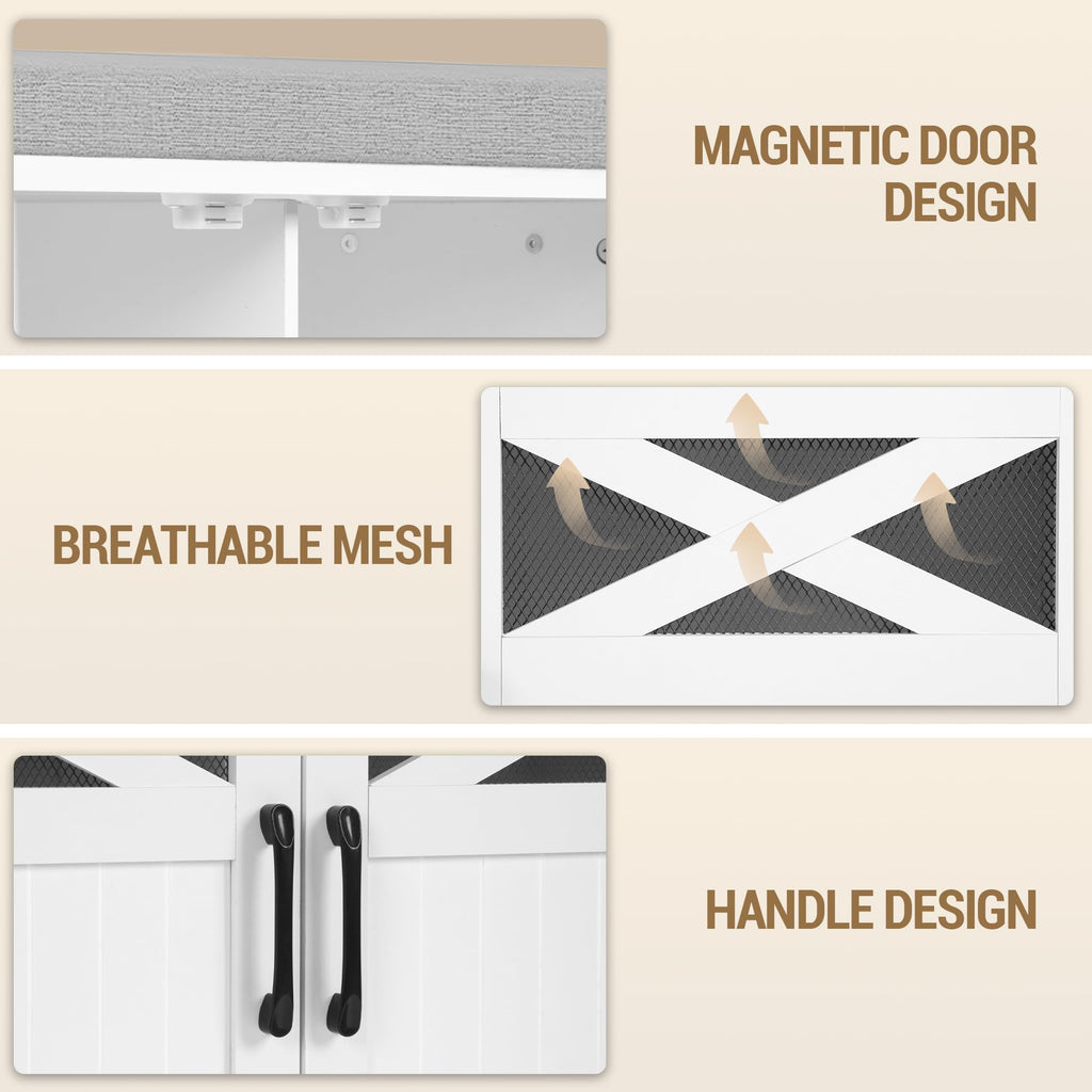 59" Shoe Storage Bench with 4 Barn Doors & Padded Seat Cushion