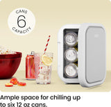 Portable Mini Fridge - Fits 6 x 12 oz Cans, Cooler and Heater Mini Fridge for Bedroom, Car, Office, Dorm and Skincare