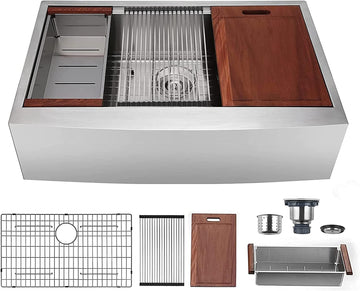 30 inch Farmhouse Kitchen Sink, Stainless Steel Workstation Farmhouse Sink, Handmade Modern Apron-front Single Bowl