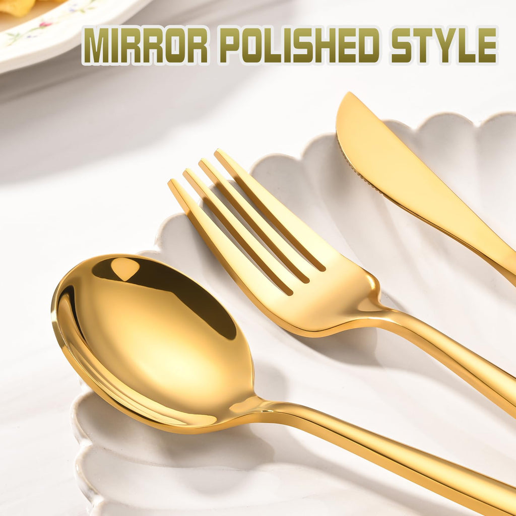60-Piece Gold Silverware Set for 20, Food Grade Stainless Steel Flatware Set with Thickened Forks Spoons Knives