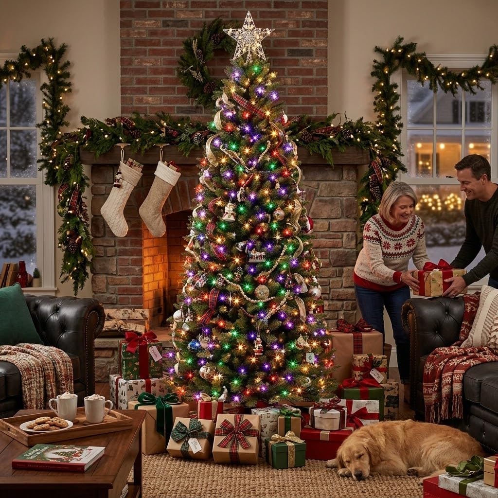 9ft Prelit Fraser Fir Slim Artificial Christmas Tree with RGBW Light