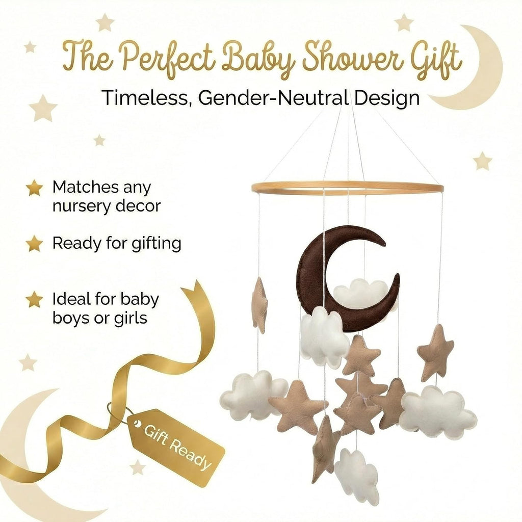 Baby Mobile for Crib - Modern Boho Cloud Nursery Decor, Brown & Tan