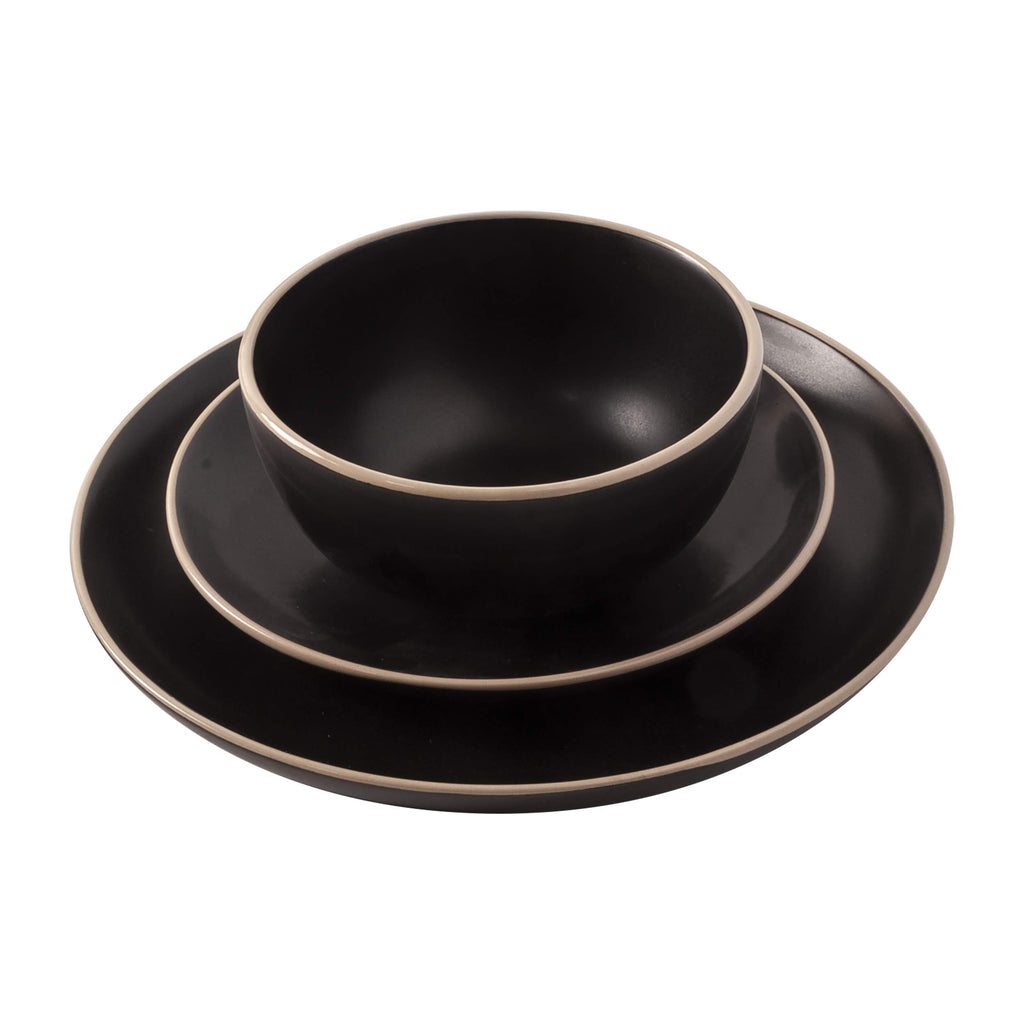 Rockaway 12-Piece Stoneware Dinnerware Set, Service for 4 - Modern Round Plates and Bowls, Dishwasher & Microwave