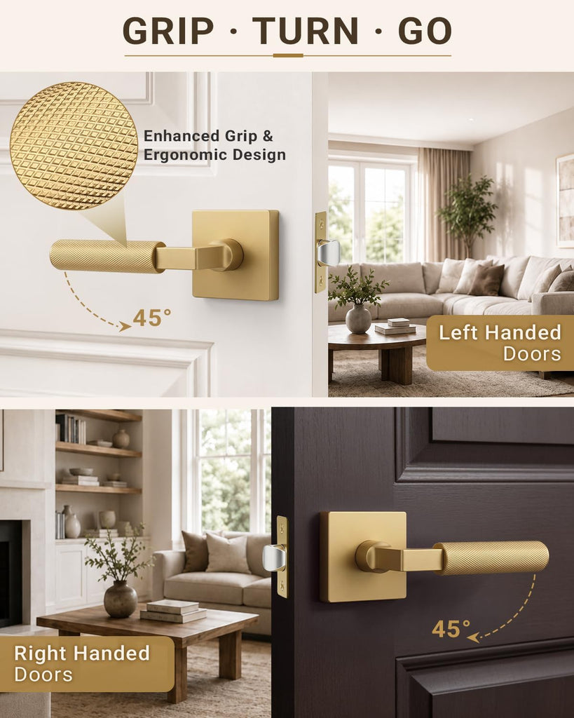 6 Pack Door Handles Champagne Bronze Interior Passage Door Knob for Closet Hallway Pantry Square Door Leverset