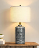 Modern Ceramic Table Lamp, 24.5" Living Room Lamps 3-Way Dimmable Gray Nightstand Lamp with White Sh