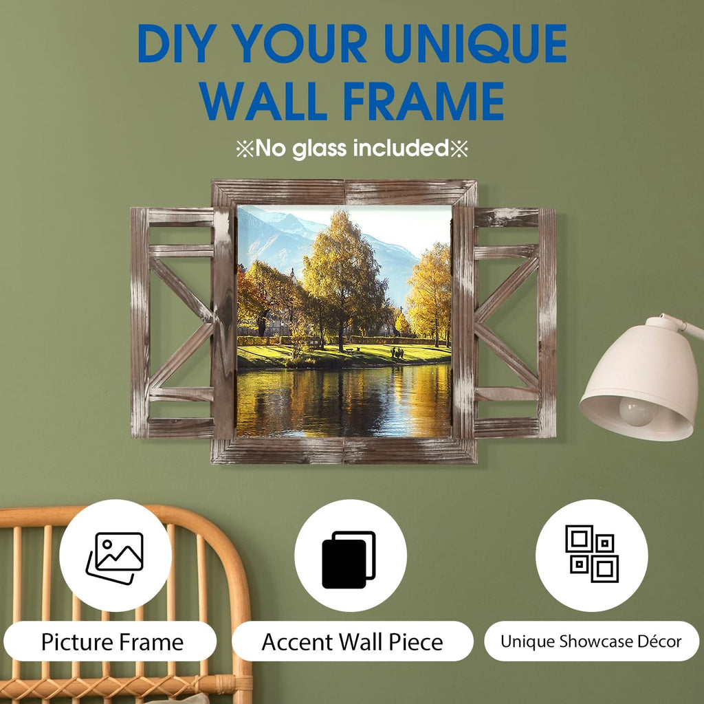 J JACKCUBE DEISGN Rustic Wood Window Frame with Opening-doors, Wall Art Decor Hanging Window Panes, Farmhouse Wall