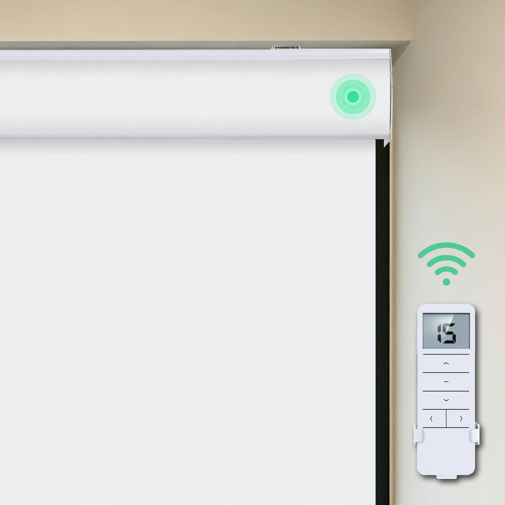 Motorized Blackout Valanced Window Shades, Remote Control Wireless and Rechargeable Roller Blinds with Top Valance