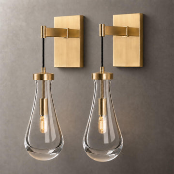 Gold Raindrop Brass Wall Sconces - Set of 2 360° Luxury K9 Crystal