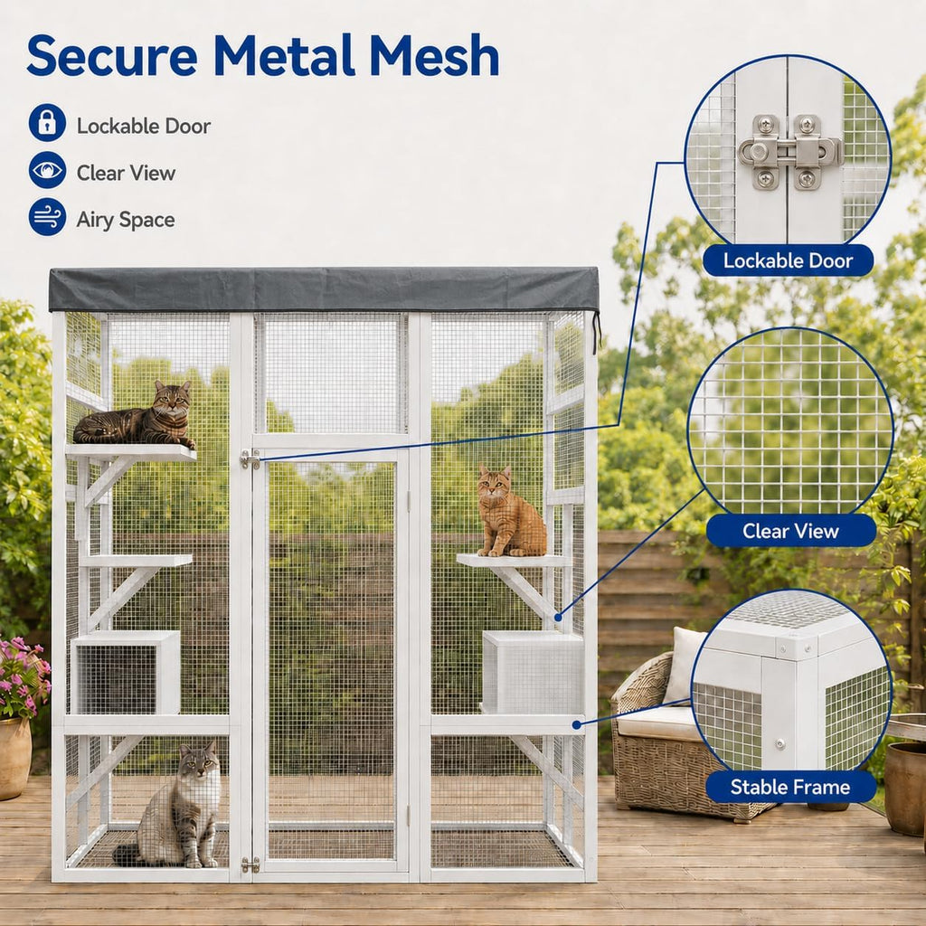 70 Inch Catio Cat Enclosure, Cat Patio House with 5 Platforms