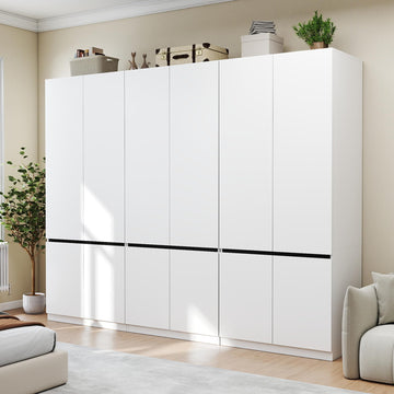 White Armoire Wardrobe Closet with 6 Doors, 74" Tall x 94.5" Wide